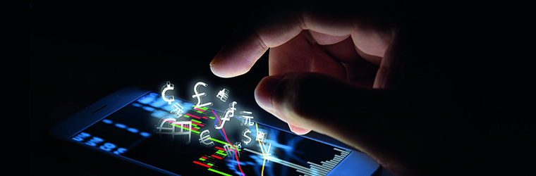 Mobile phone and investment symbols