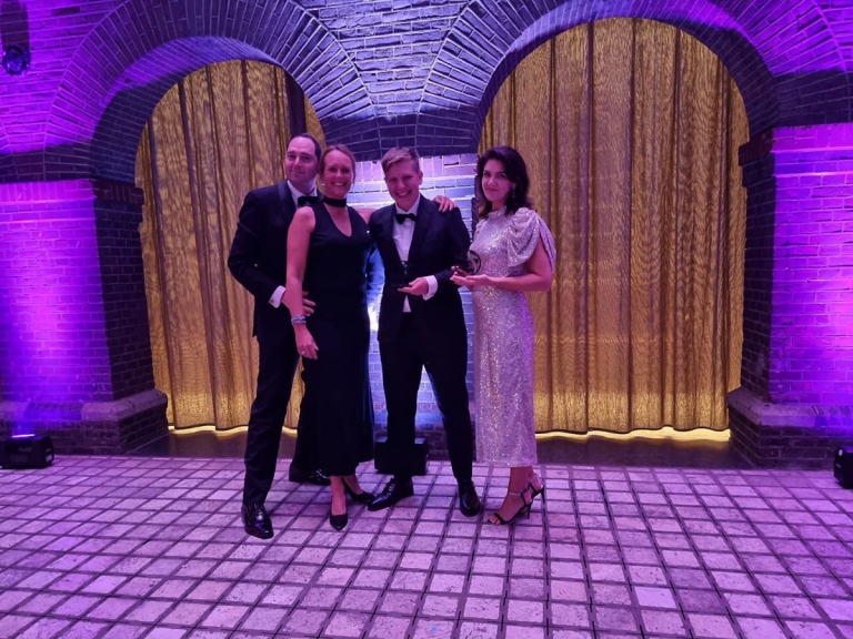 Accepting the award at The National Maritime Museum in Amsterdam were members of Aegon Proud’s The Hague chapter [ Dave Heilbron, Mariska de Kruif, Maxim Buise, Heather Robertson]