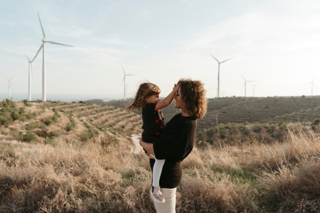 daughter with mother windmills
