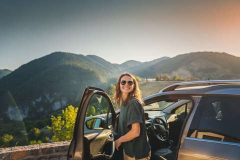 Woman motorist in the mountains