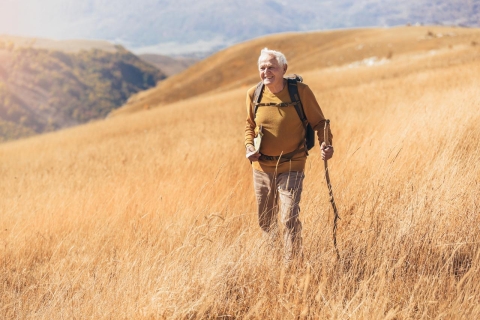 Senior man hiking