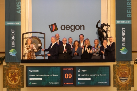 Aegon CEO, Lard Friese, sounded the gong to open trading at the Euronext Exchange in Amsterdam